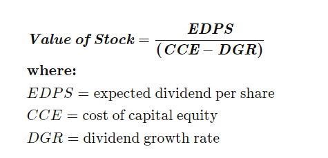 Dividend discount model stock valuation formula.