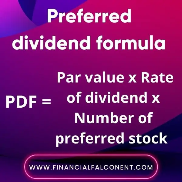 Preferred stock formula. An infographic showing the formula used in calculating preferred stock dividends.
