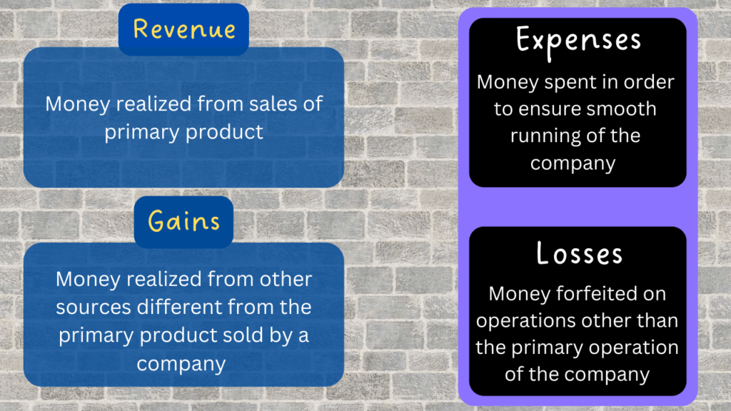 Revenue, Expenses, Gains and Losses on Income Statement