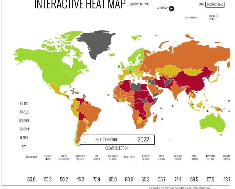 Free enterprise countries heat map