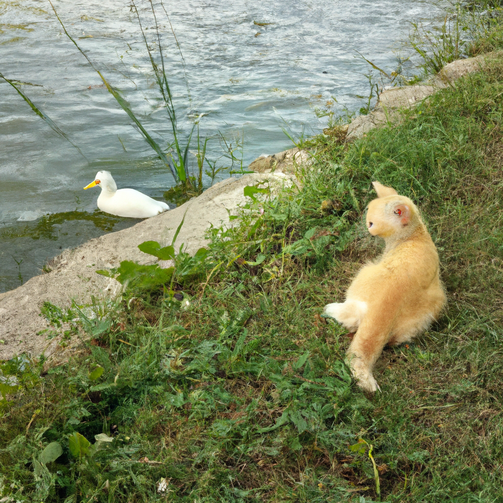 AI generated picture of a cat and duckling