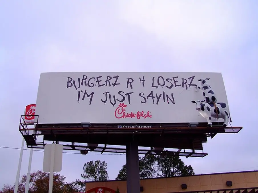 Placing a billboard that discourages the consumption of beef is an example of Chick-fil-A positioning strategy against its competitors