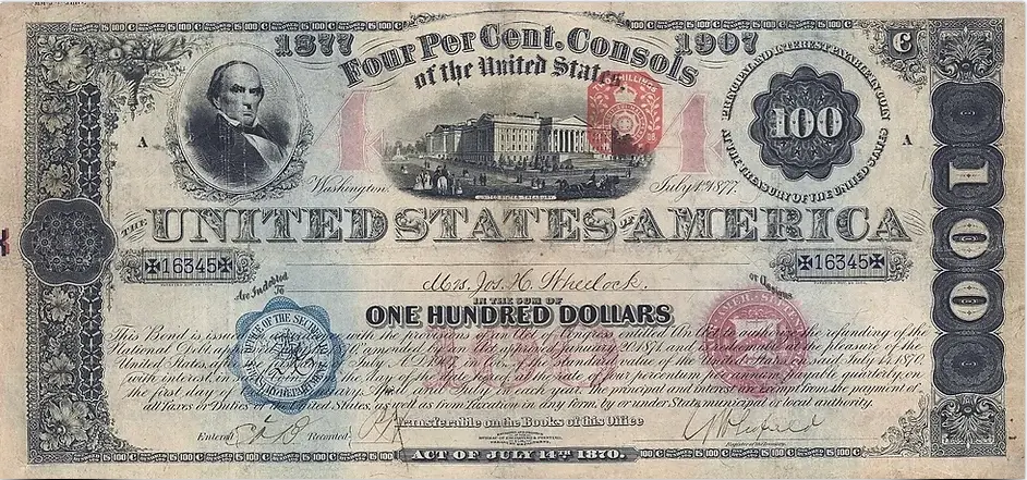 An example of a $100 United States consol certificate